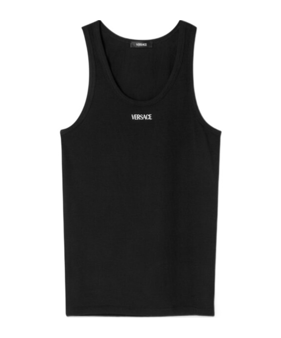 Versace Black Logo Tank Top In Black