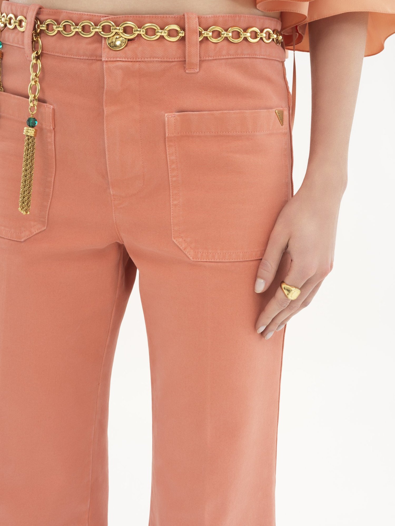 Chloé Cropped Cotton Canvas Bootcut Pants In Pink