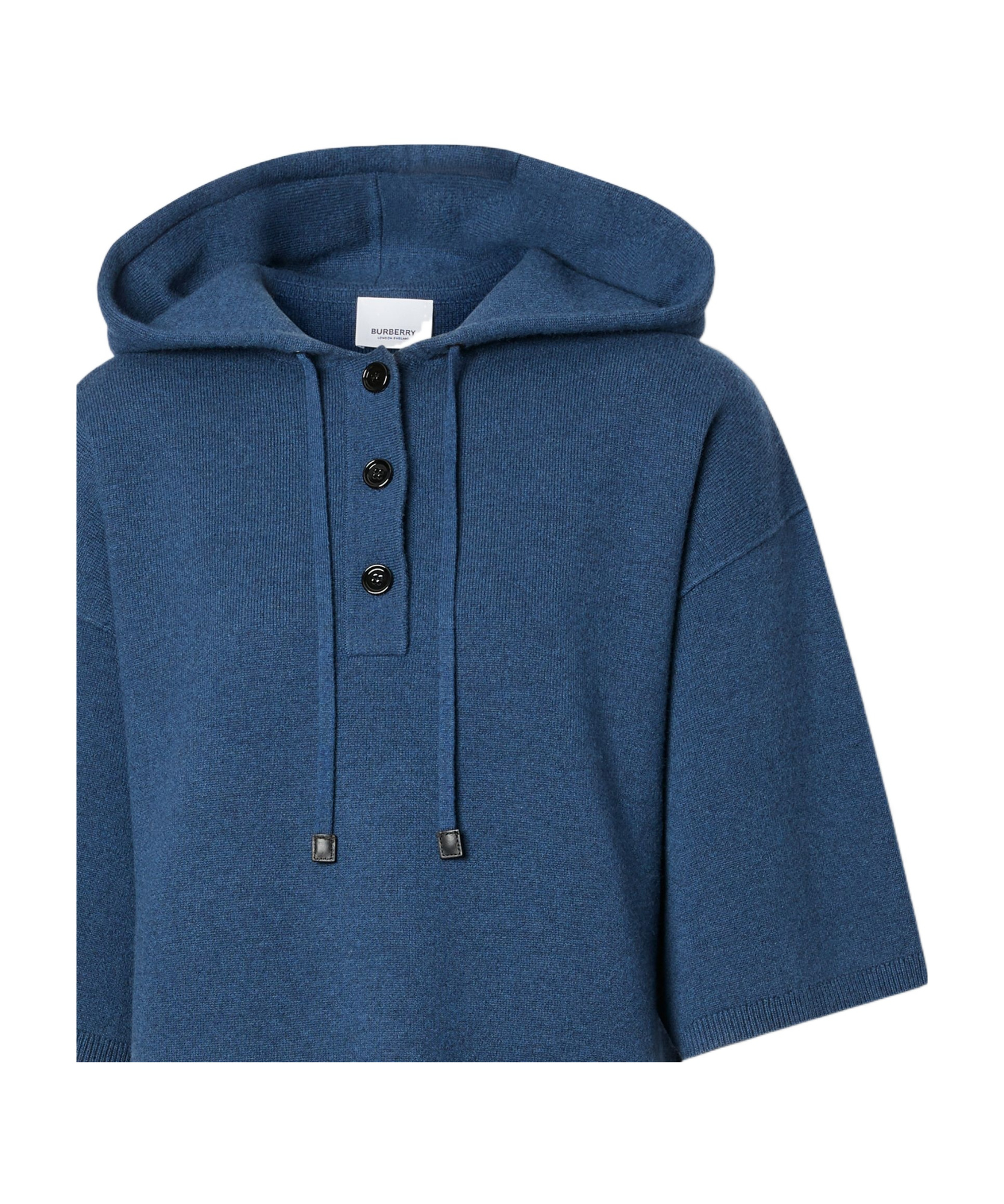 Burberry Half-sleeve Cashmere-blend Hoodie In Blue