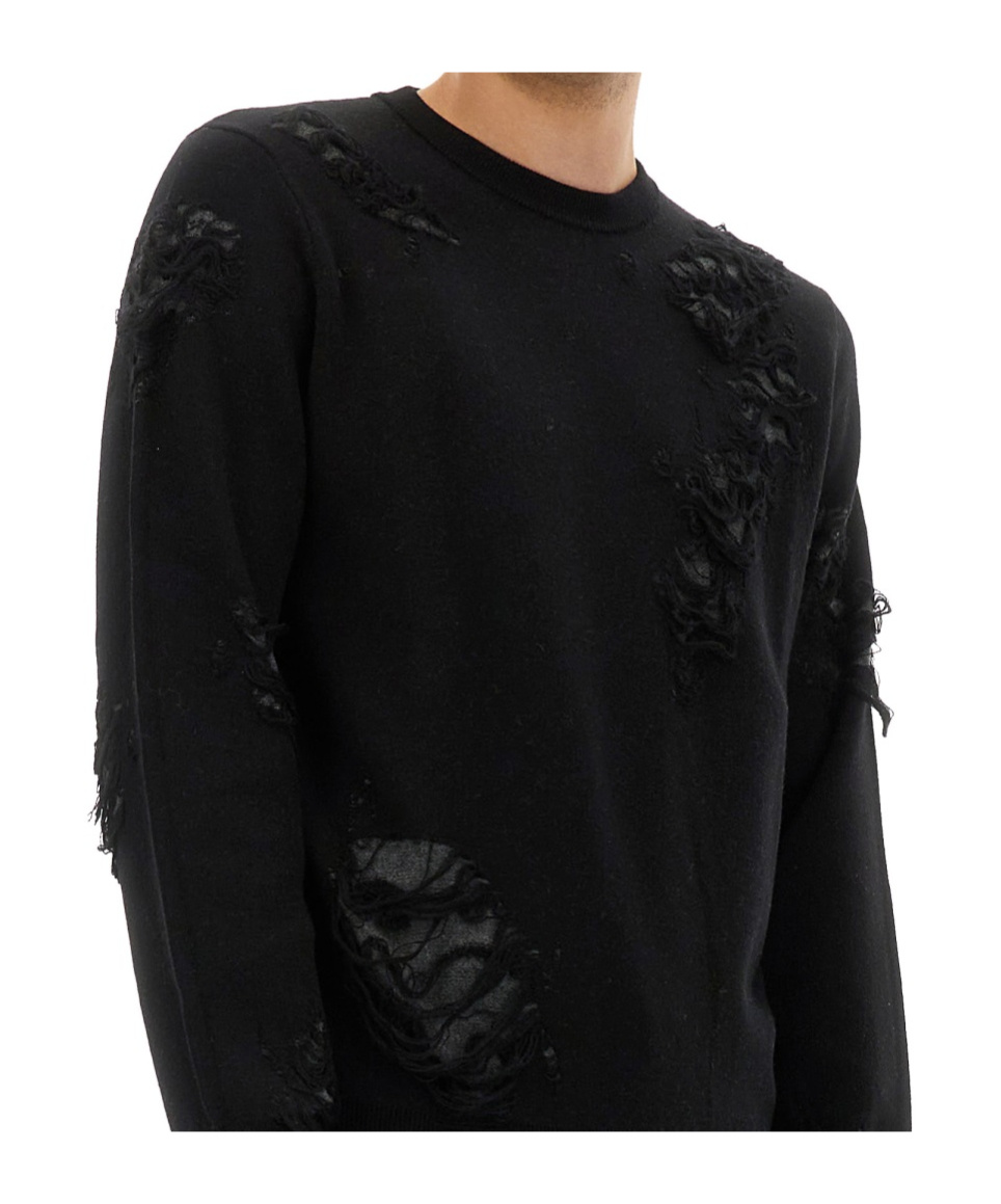 Mm6 Maison Margiela Mm6 By Maison Margiela Textured Black Wool Sweater With Relaxed Fit In Black