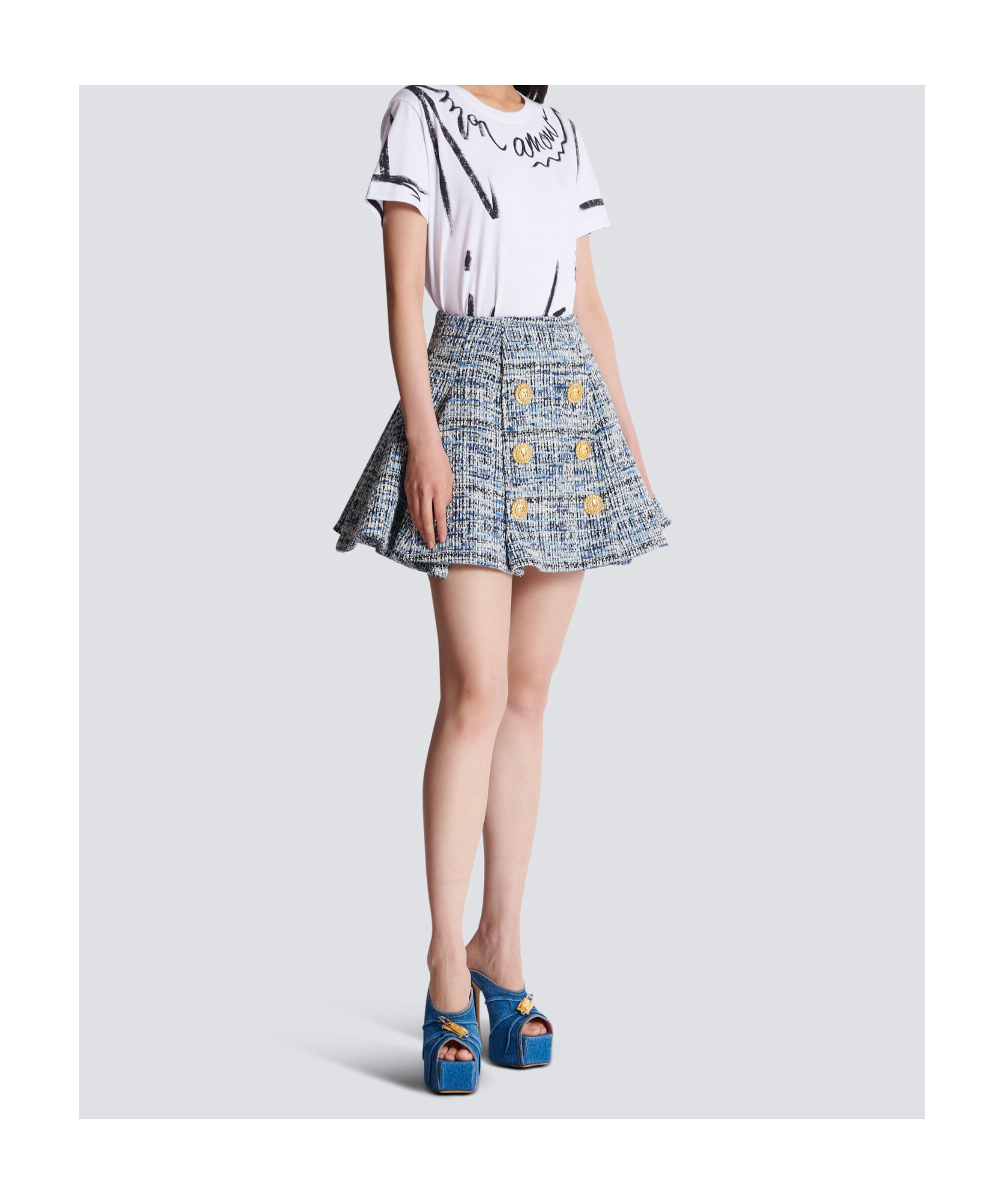 Balmain Space-dyed Cotton-blend Miniskirt In Gray
