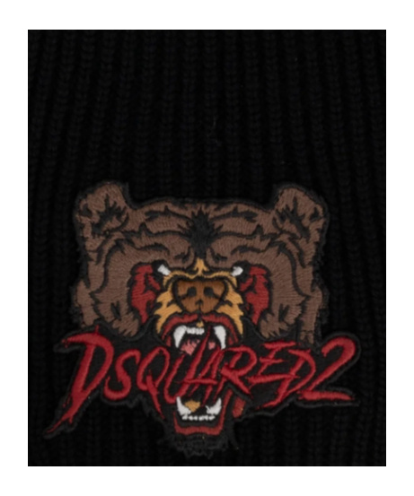Dsquared2 Wool Beanie With Front Embroidery In Black