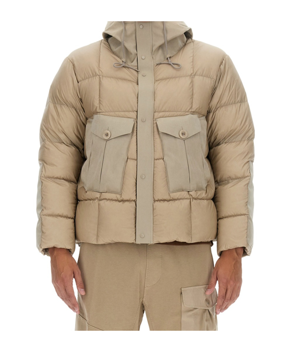 Ten C Drawstring Hooded Padded Coat In Neutral