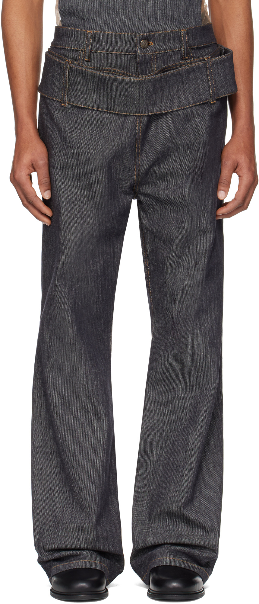 Courrèges Gray Double Belt Denim Jeans In Black