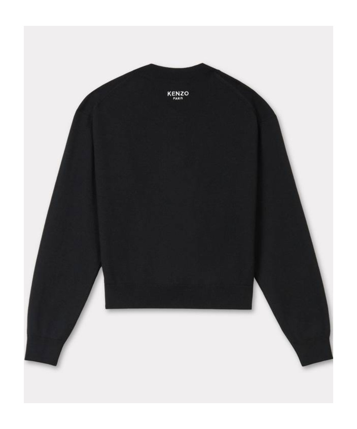 Kenzo Wool Embroidered Round-neck Cardigan In Black