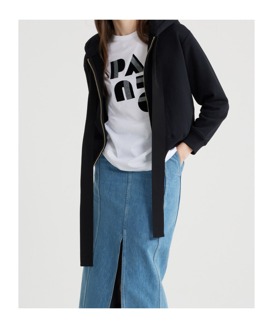 Shop Patou Full Zip Hooded Coat In Black