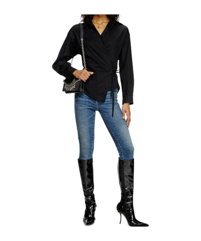 Diesel Wrap Shirt With Logo Charm In Black