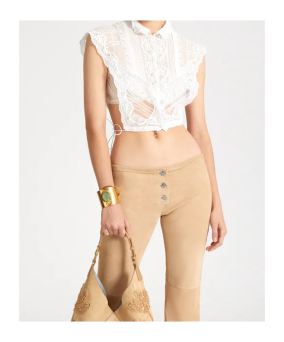 Ermanno Scervino Muslin Bib With Valencienne Lace In White