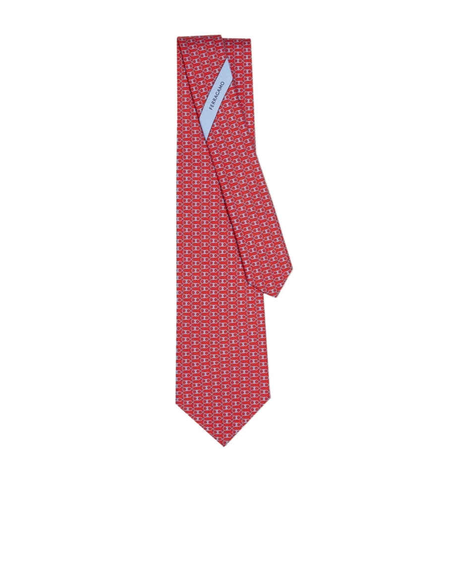 Ferragamo Interlinked Gancini Print Silk Tie In Red