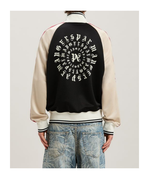 Palm Angels Monogram Embroidered High Neck Track Jacket In Black
