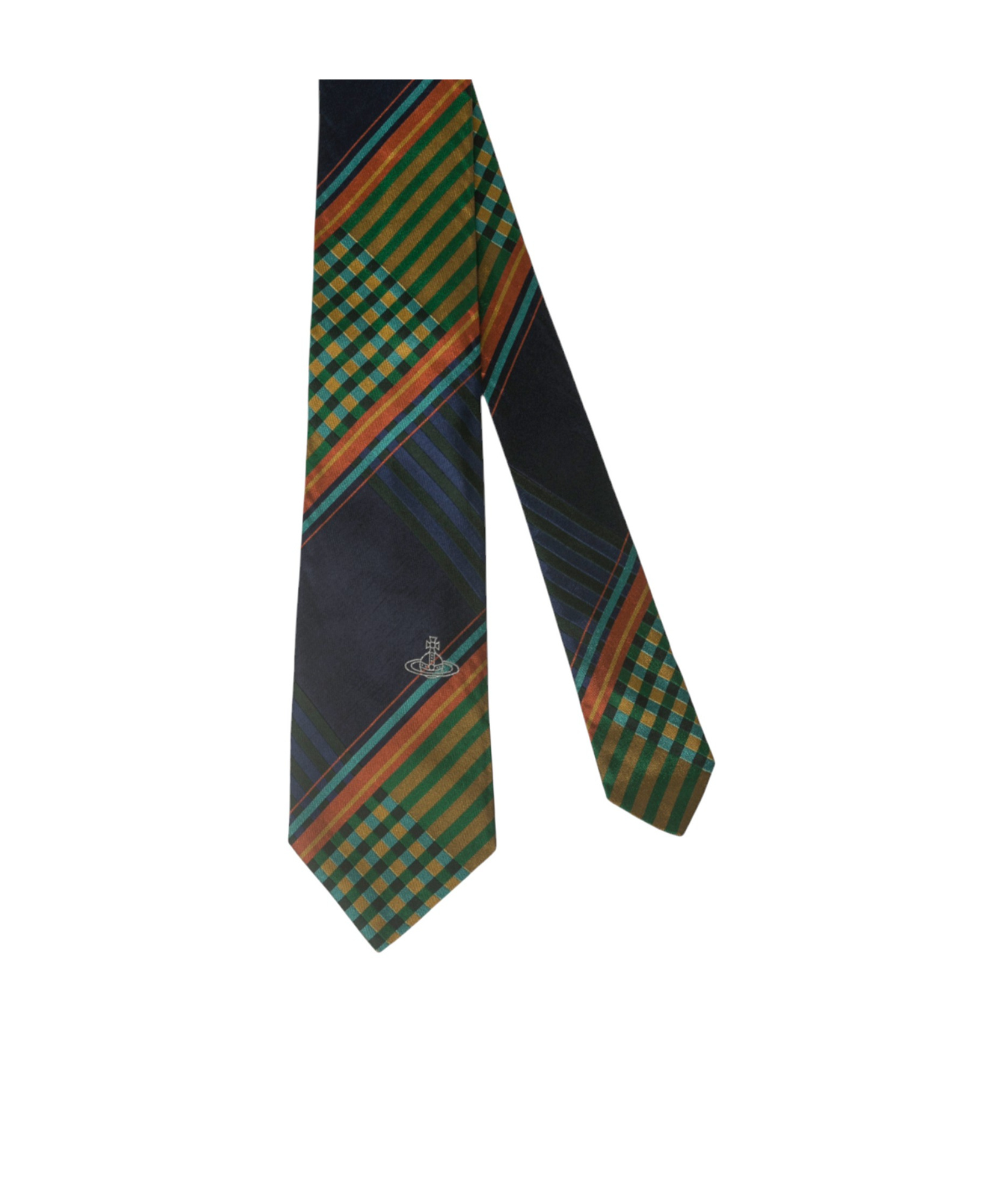 Vivienne Westwood Black & Multicolor Combat Tartan Tie In Green