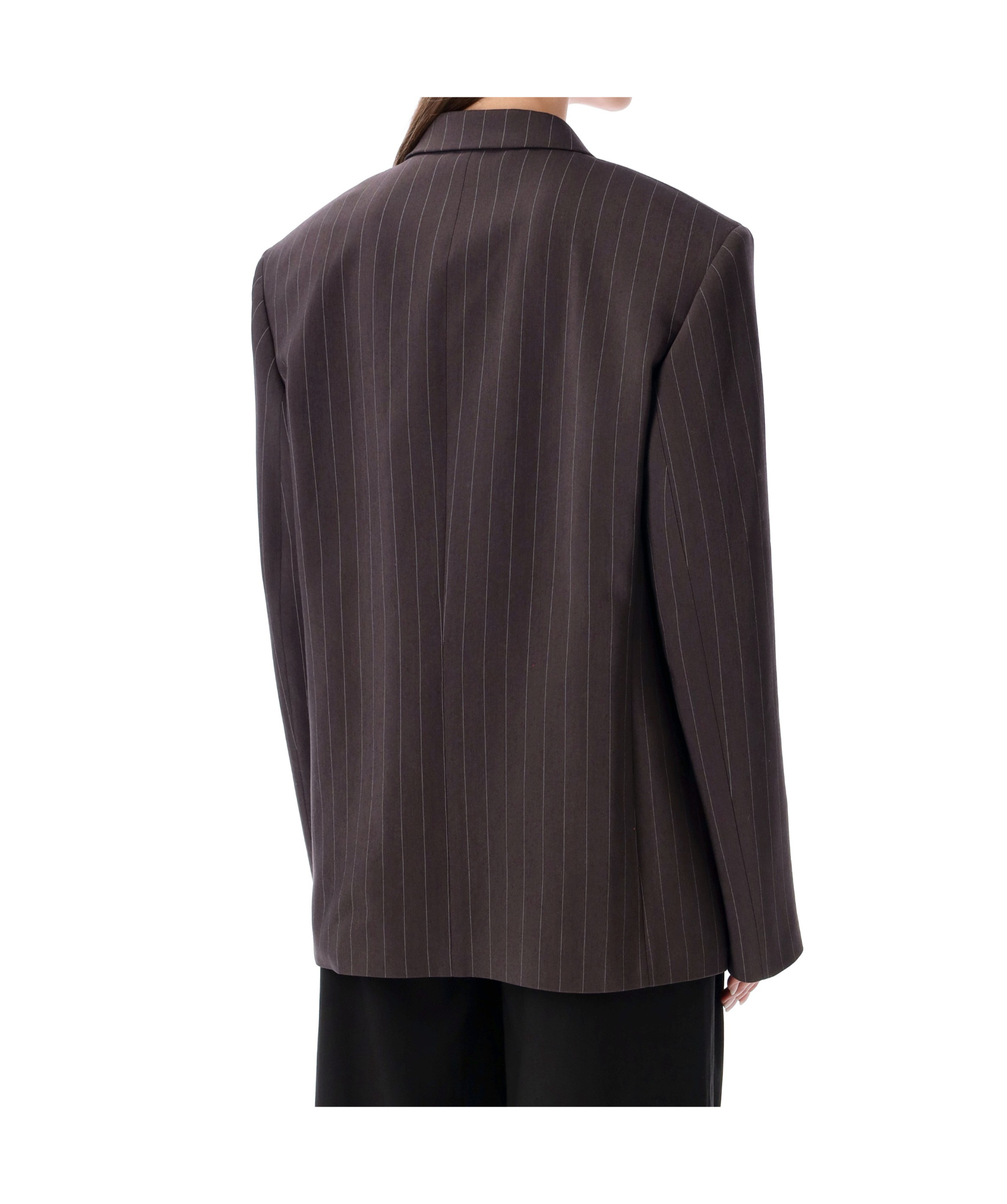 Magda Butrym Oversized Double-breasted Pinstriped Merino Wool Blazer In Brown