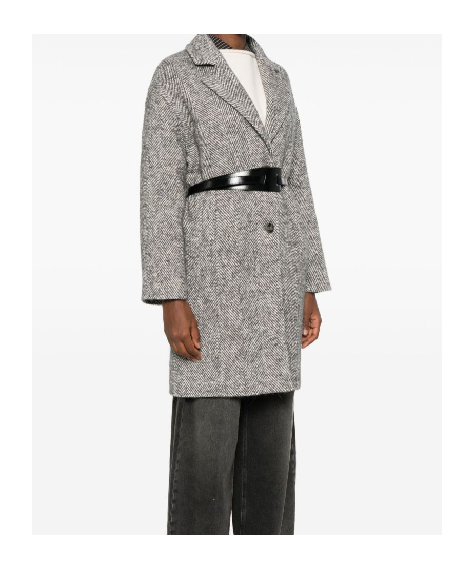 Liu •jo Herringbone-pattern Belted Coat In Gray