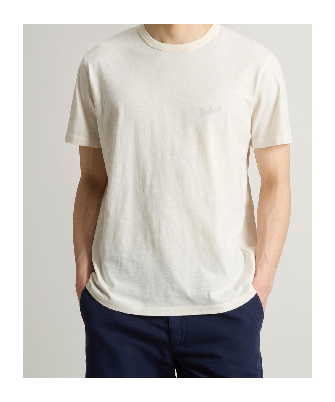 Woolrich Pure Linen T-shirt With Embroidered Logo In White