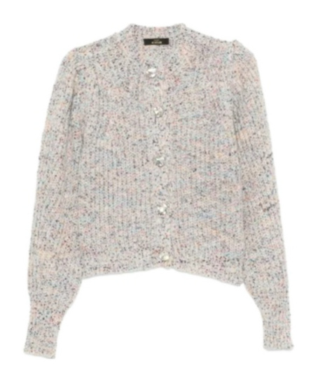 Twinset Twin-set Textured Knit Cropped Sweater With Decorative Buttons In Gray