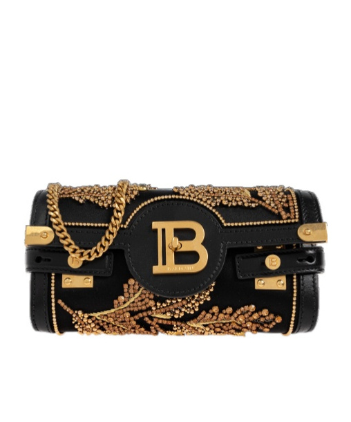 Balmain B-buzz Baroque-embroidery Clutch In Black