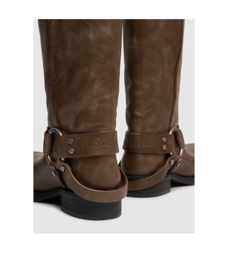 Acne Studios Square Toe Knee-high Leather Boots In Brown