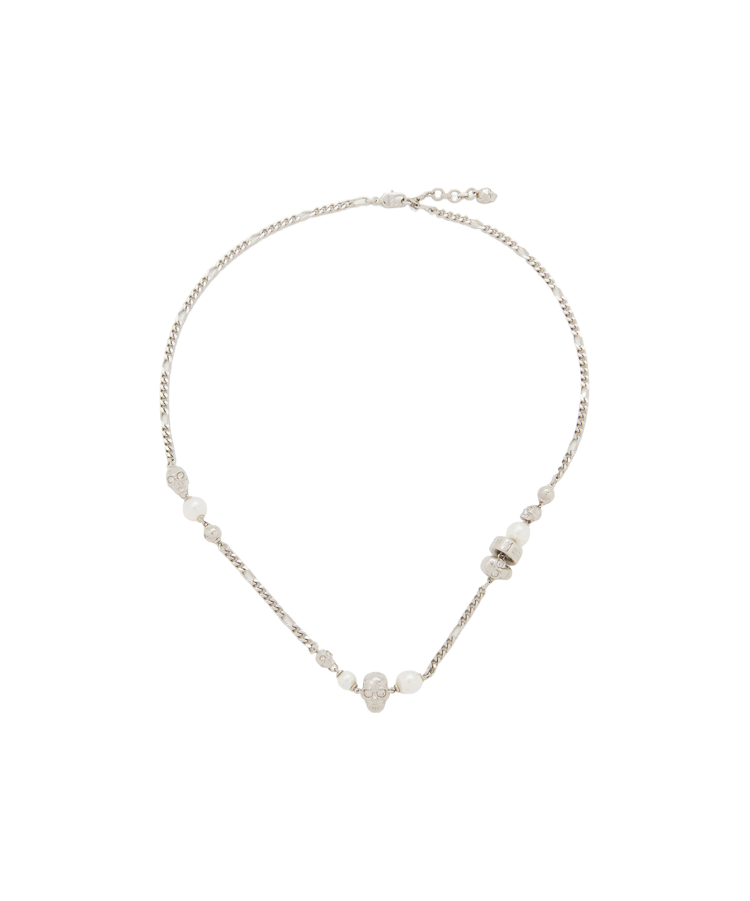 Alexander Mcqueen Necklace With Skulls And Pearls In Metallic