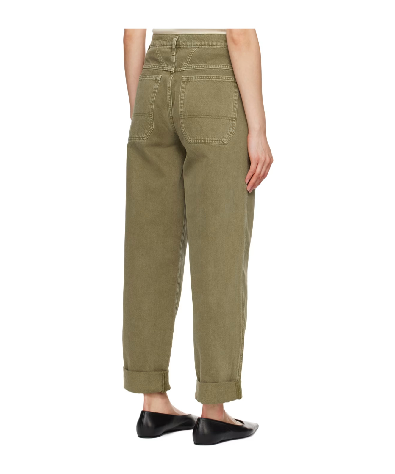 Frame High-rise Curled Jeans In Green