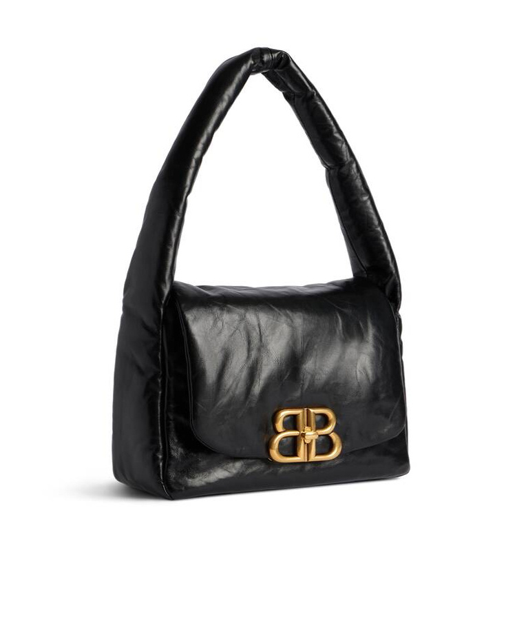 Balenciaga Black Nappa Leather Small Monaco Shoulder Bag In Black