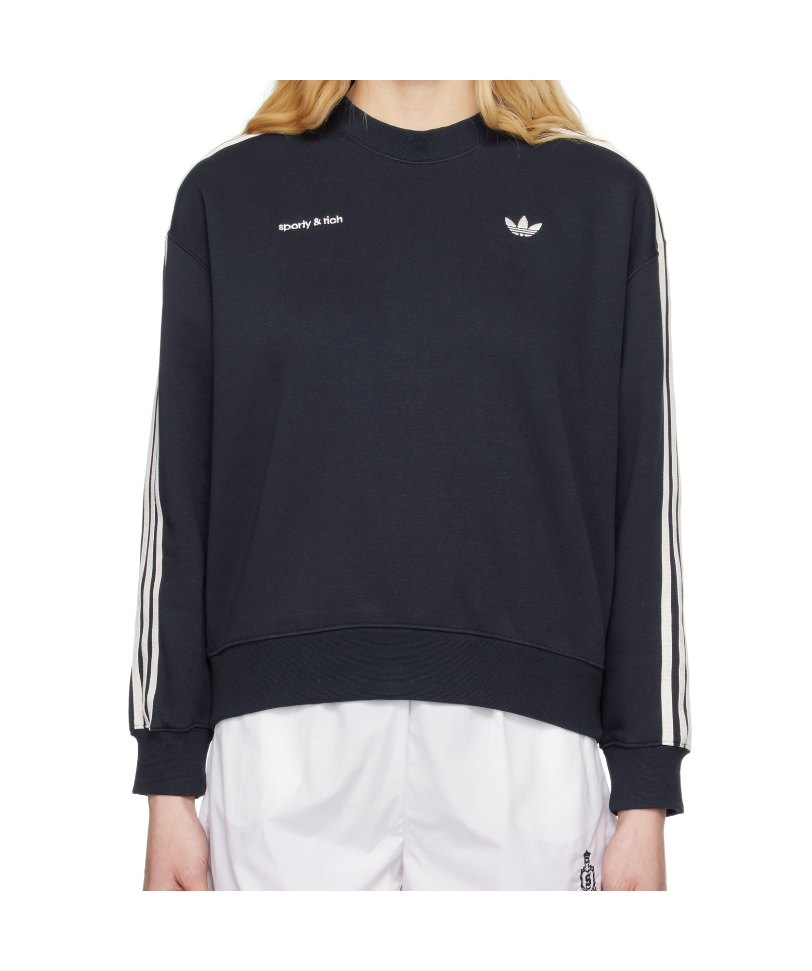 Sporty And Rich Navy Adidas Originals Edition Track Crewneck Sweatshirt In Navy Blue