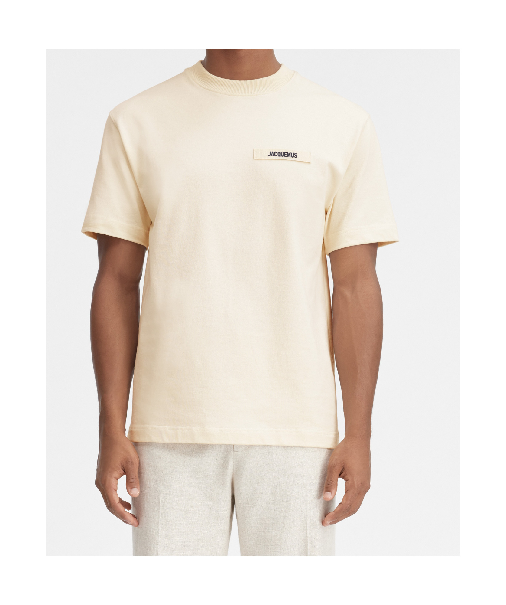 Jacquemus 'le T-shirt Gros Grain' Beige T-shirt With Logo Patch On The Front In Neutral