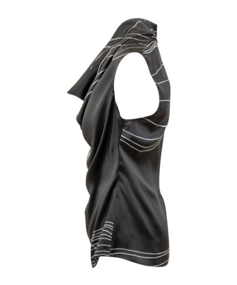 Ferragamo Graphic Printed Draped-neck Sleeveless Top In Black