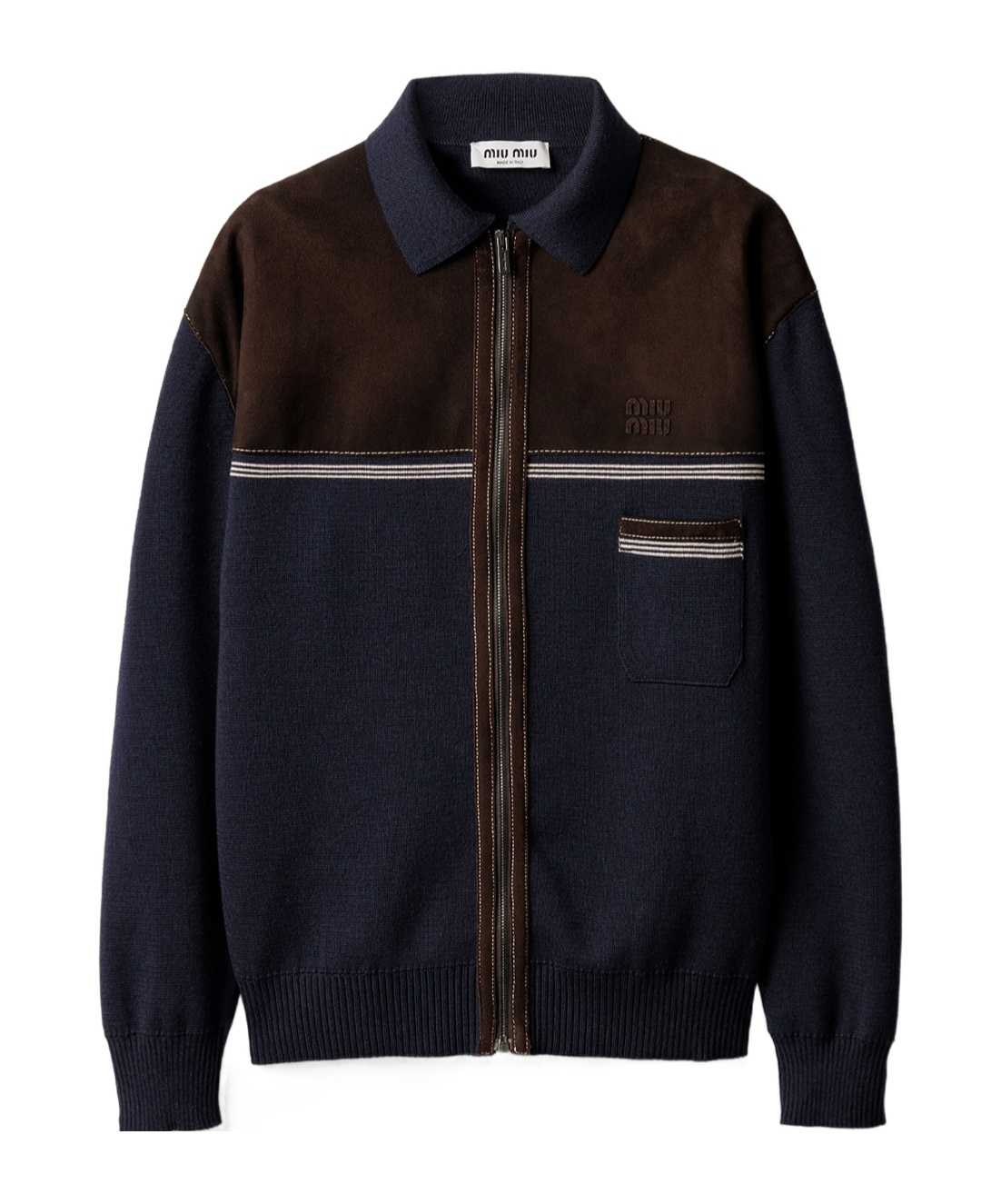 Miu Miu Wool And Leather Zipper Cardigan In Black