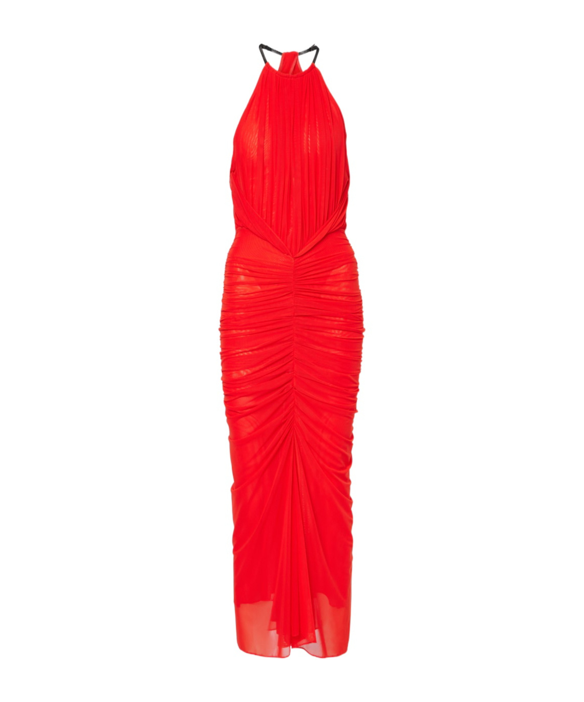 Mugler Pleated Neckline Midi Dress In Red