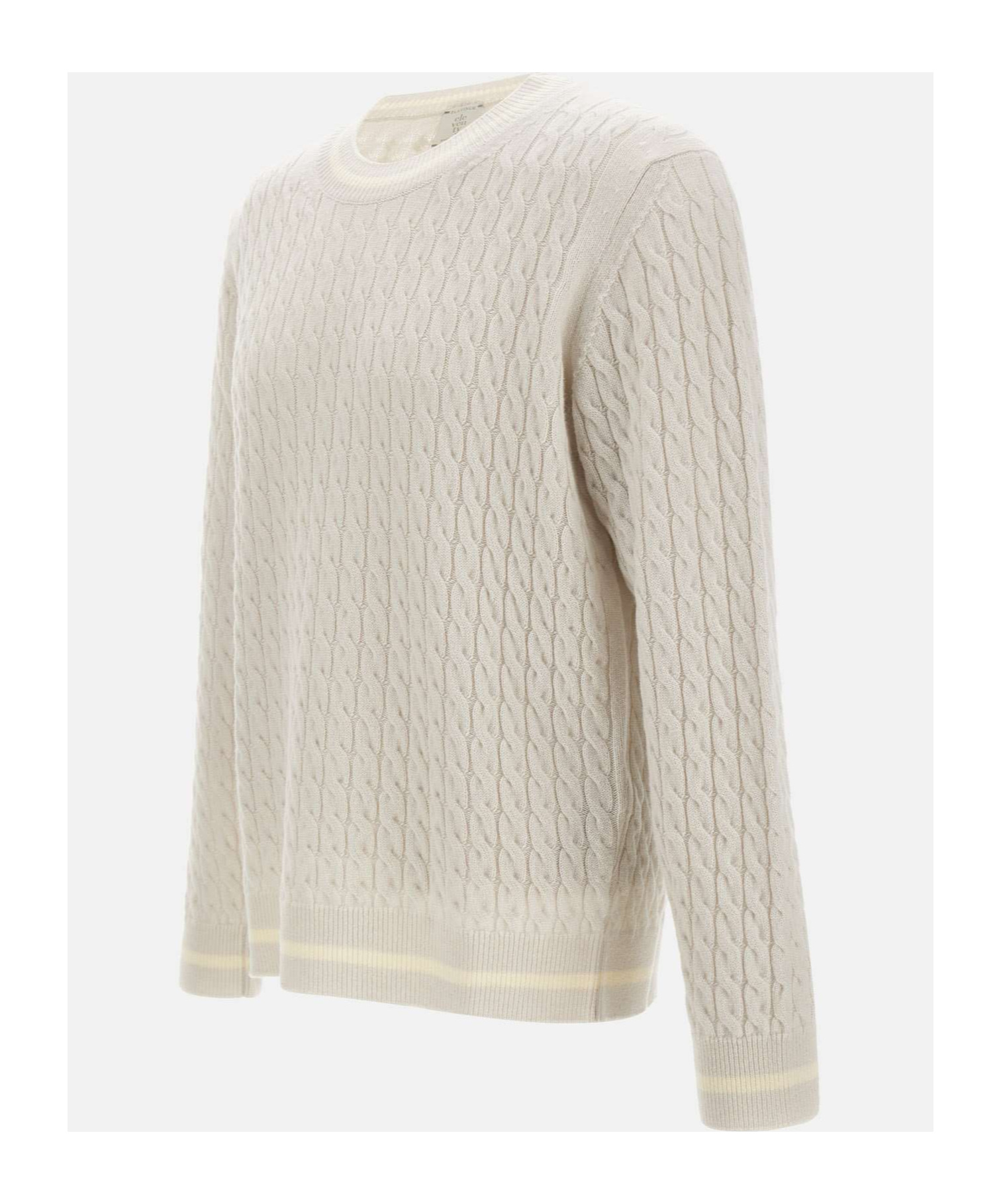 Eleventy Cable-knit Ribbed-edge Sweater In White