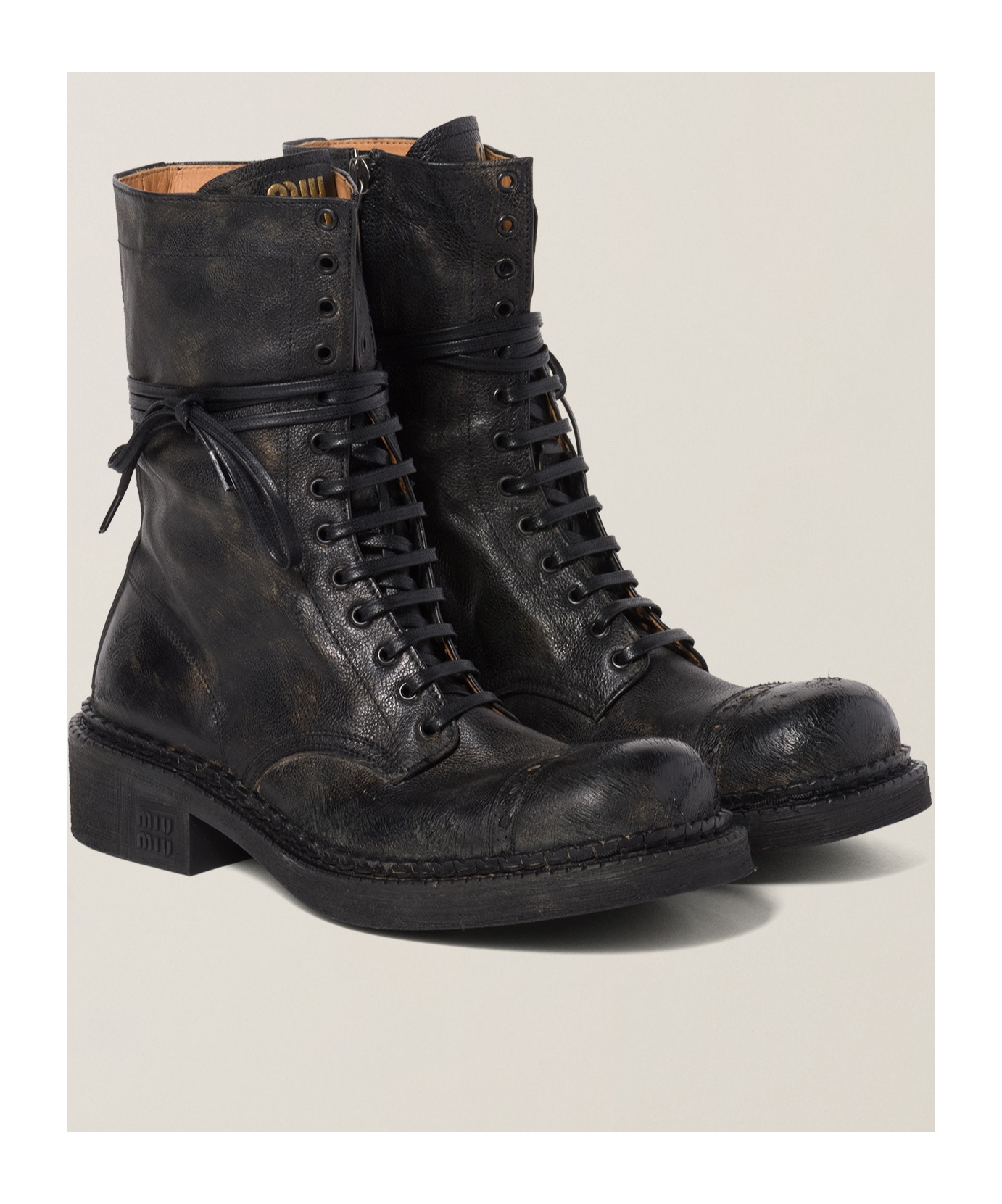 Miu Miu Calfskin Cap-toe Combat Boots In Black