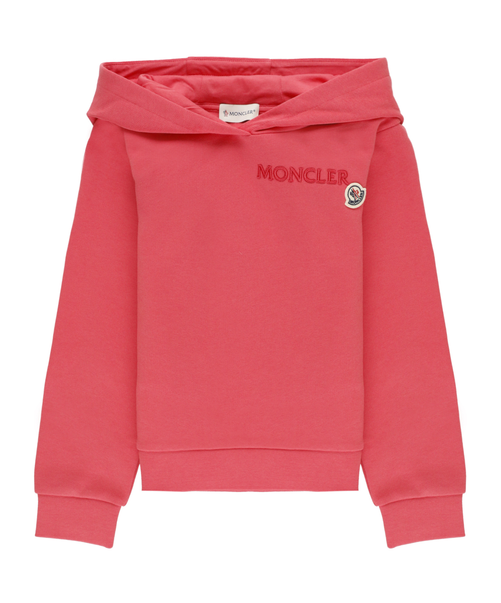 Moncler Embroidered Logo Cotton Hoodie In Red