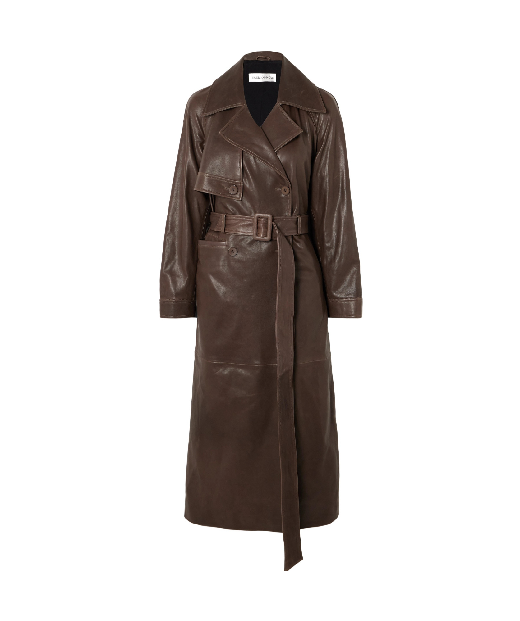 Nour Hammour Valetta Double-breasted Lace Leather Windbreaker In Black