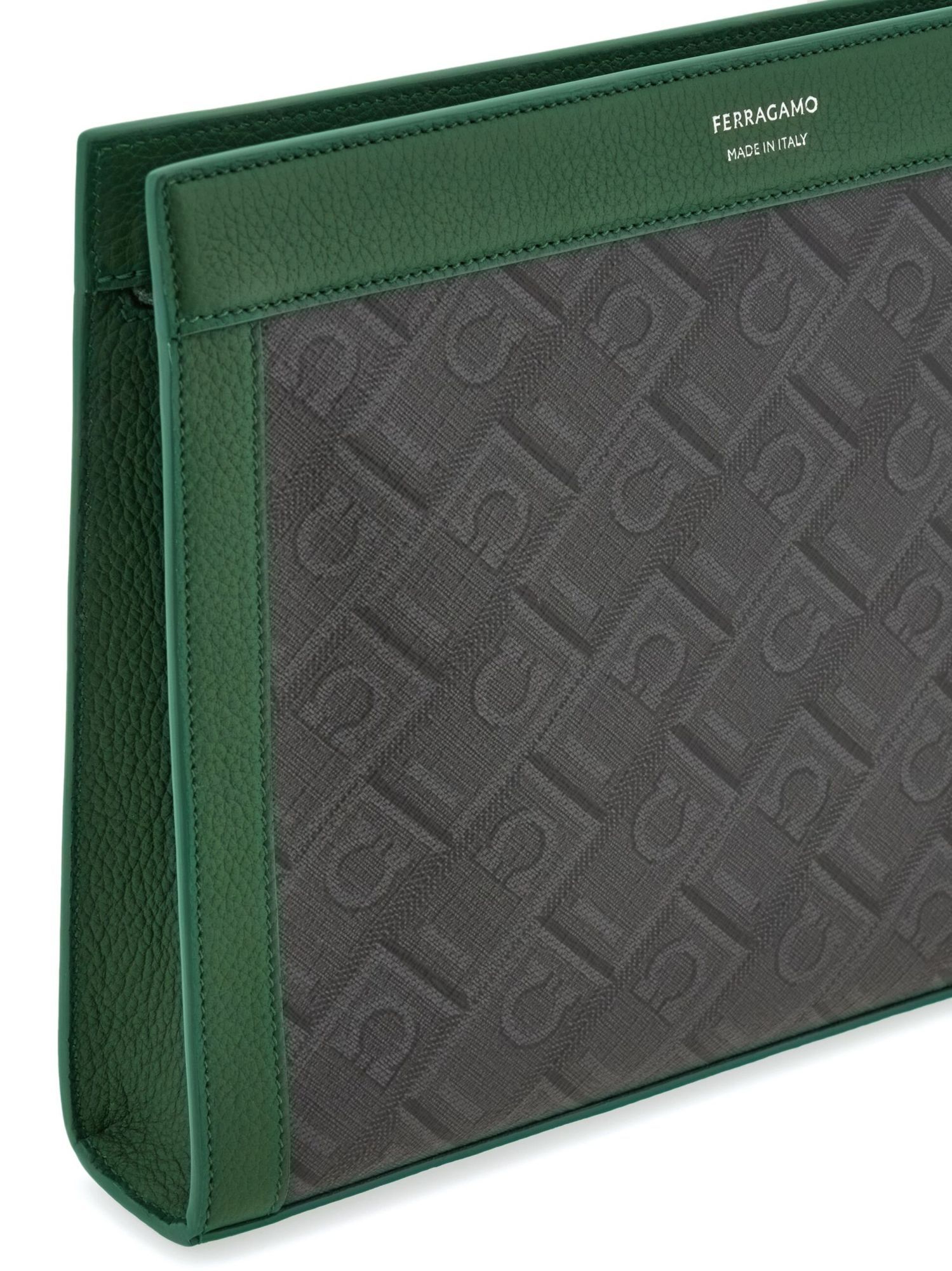 FERRAGAMO FERRAGAMO MONOGRAM ZIPPED CLUTCH BAG 