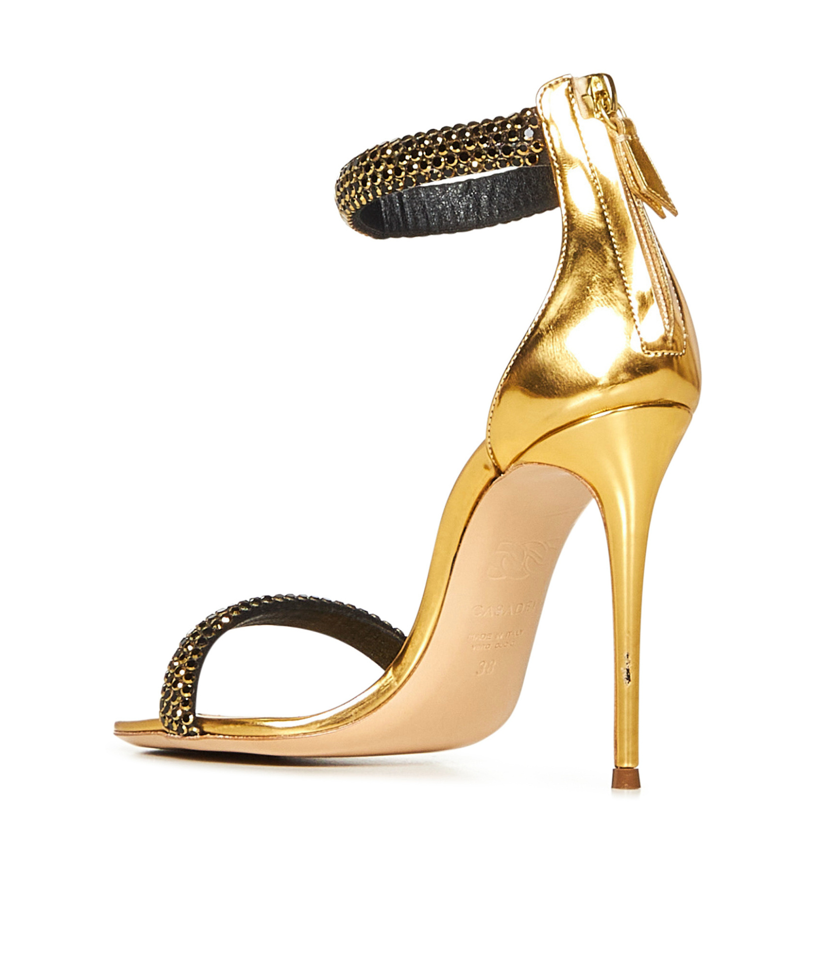 Casadei Stiletto Heel Sandals With Crystal Bands In Gold