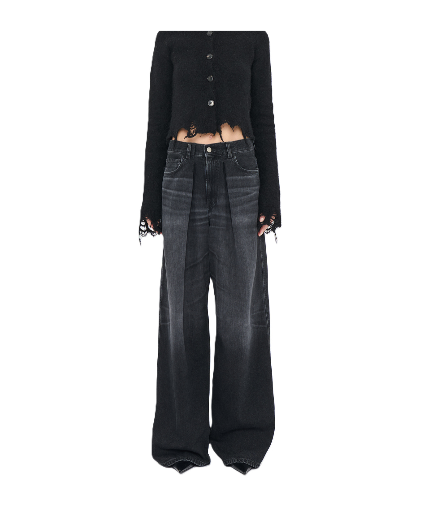 Haikure Wide-leg Denim Jeans With Front And Back Pockets In Black