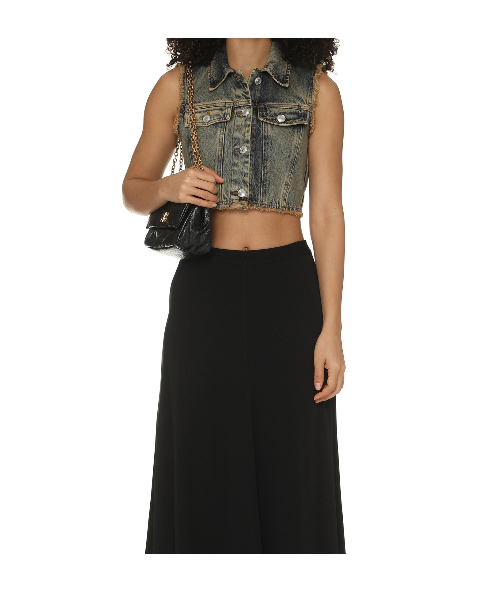 Shop Sportmax Scire Frayed Denim Waistcoat In Black