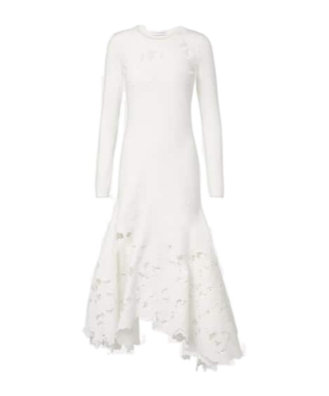 Oscar De La Renta Lace-trimmed Asymmetric Midi Dress In White