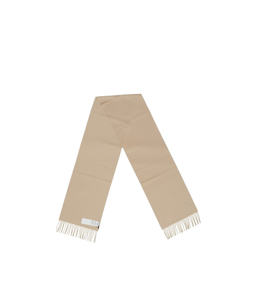 Max Mara Logo Embroidered Fringed Edge Scarf In Nude