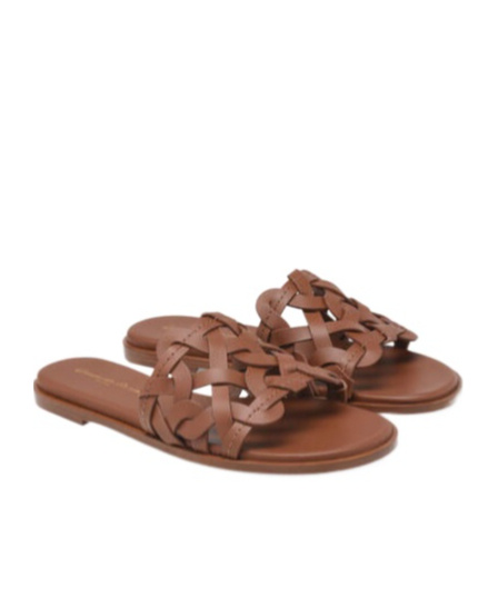 Gianvito Rossi Open Weave Leather Slide Sandals In Brown