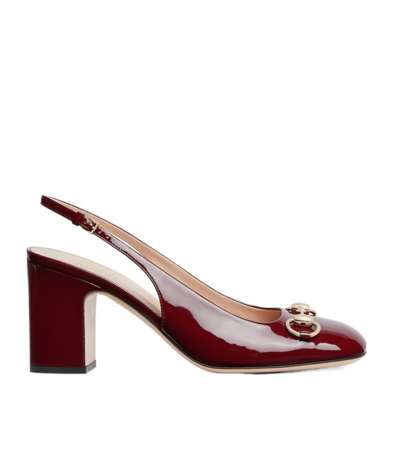 Gucci Bordeaux Slingback Pumps With Horsebit In Patent Leather Woman In Nude