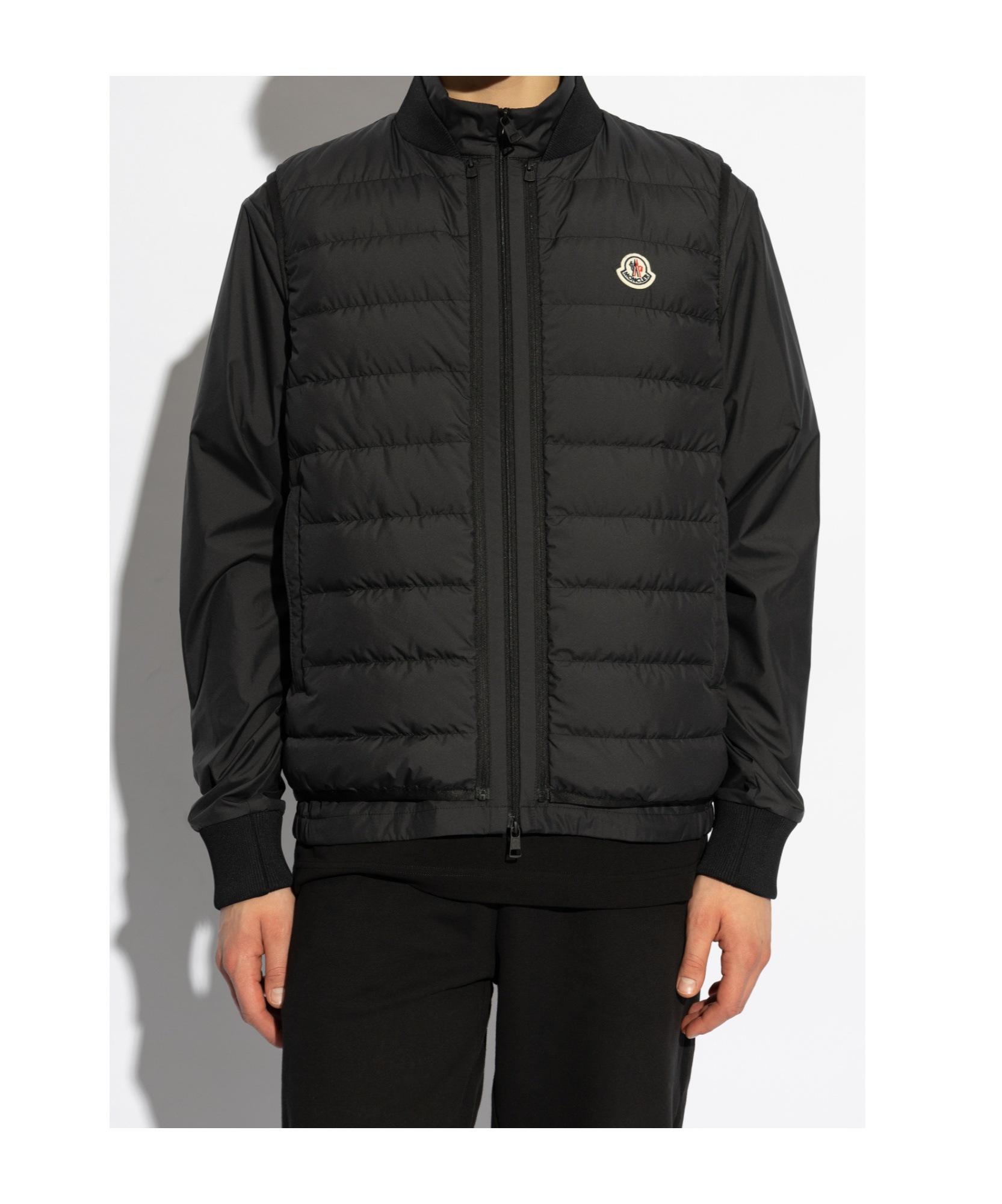 Moncler Down Jacket With Knit Sleeves In Black