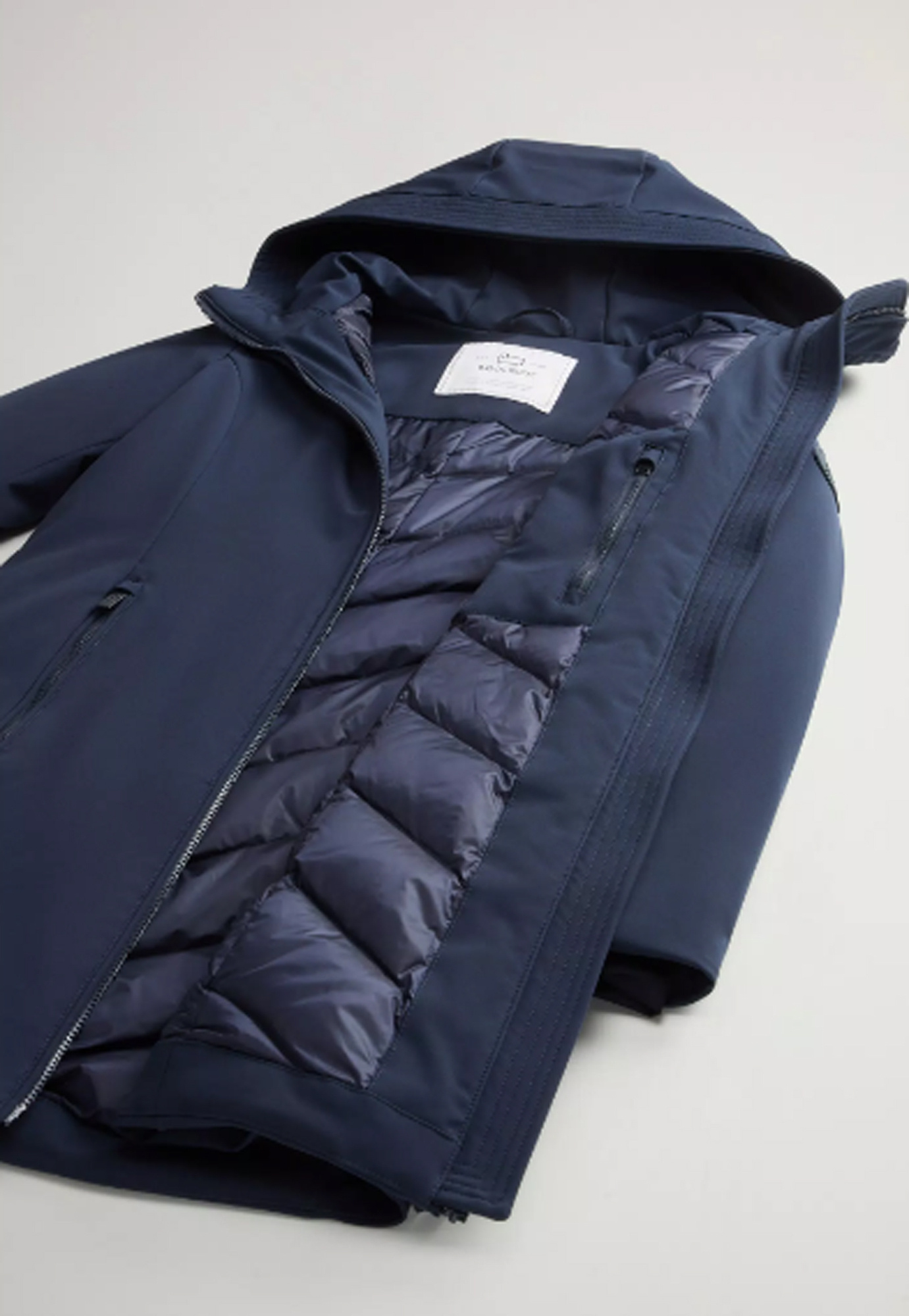 Woolrich Hooded Long Sleeve Quilted Parka Coat In Blue