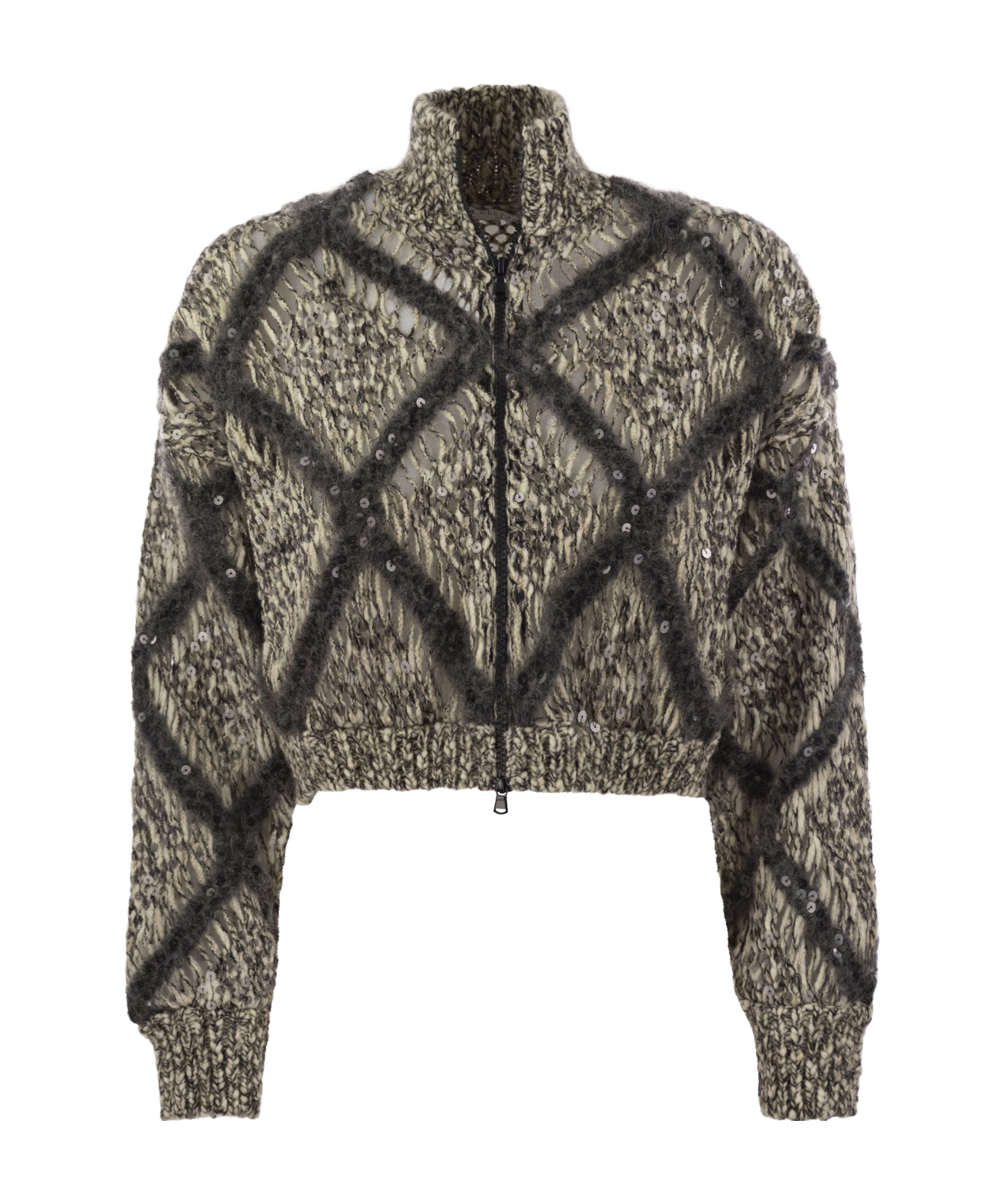 Brunello Cucinelli Luxury Wool-blend Diamond Knit Cardigan In Black