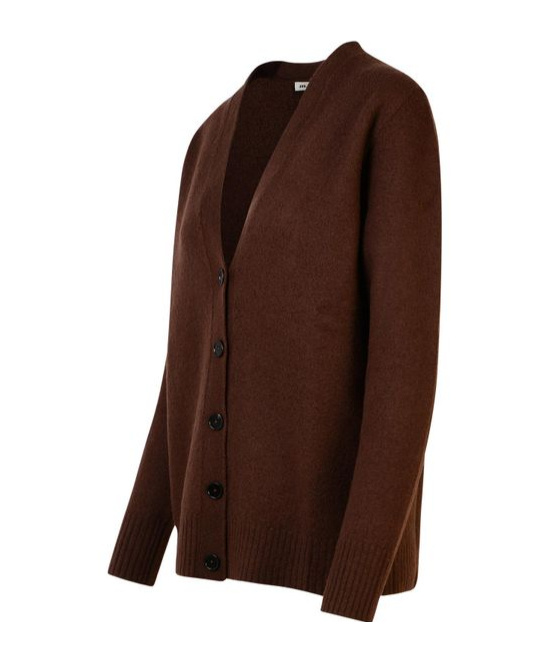 Jil Sander Womens Espresso V-neck Relaxed-fit Wool-bouclé Cardigan In Brown