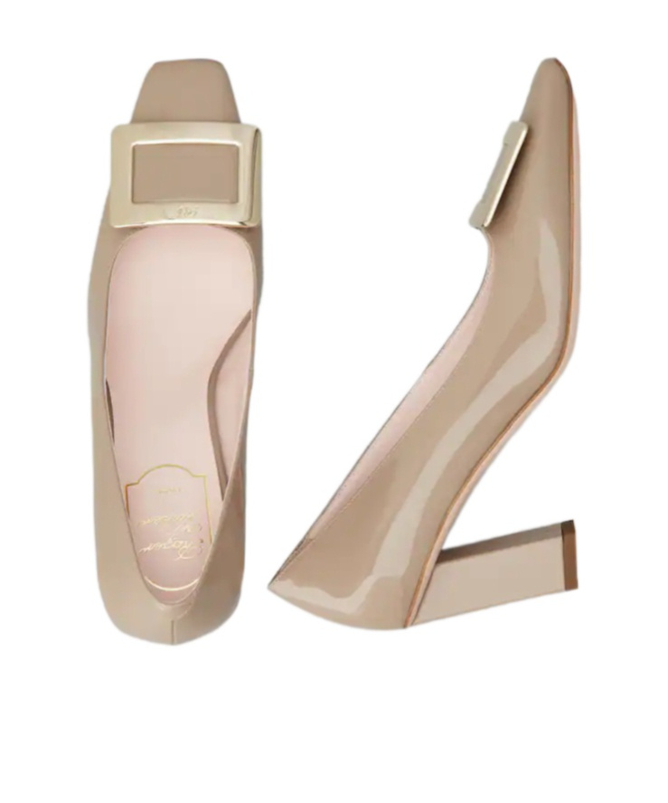 Roger Vivier Belle Vivier 45 Metal Buckle Pumps In Leather In Nude