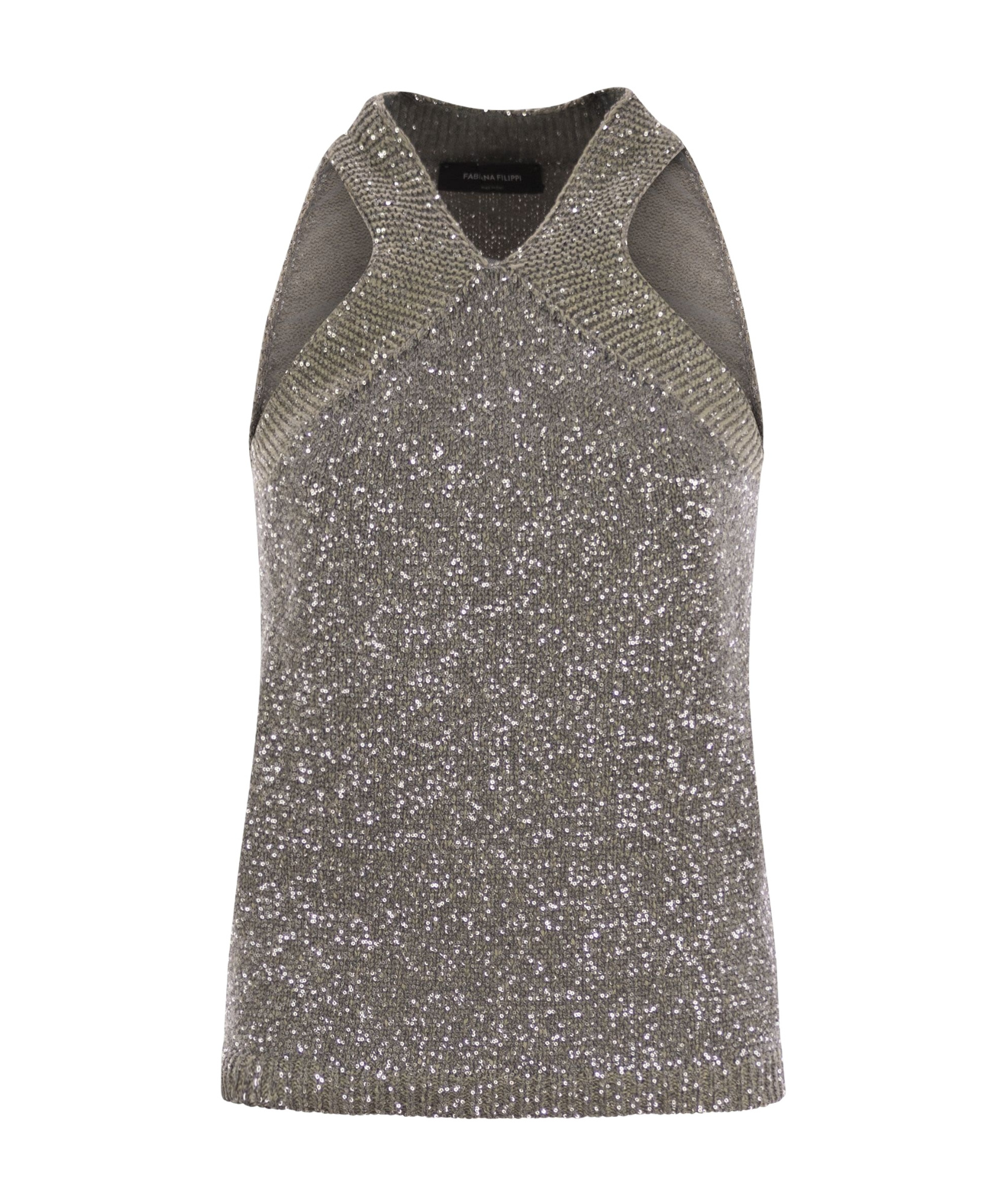 Fabiana Filippi Cotton Knit Tank Top With Sequins In Gray