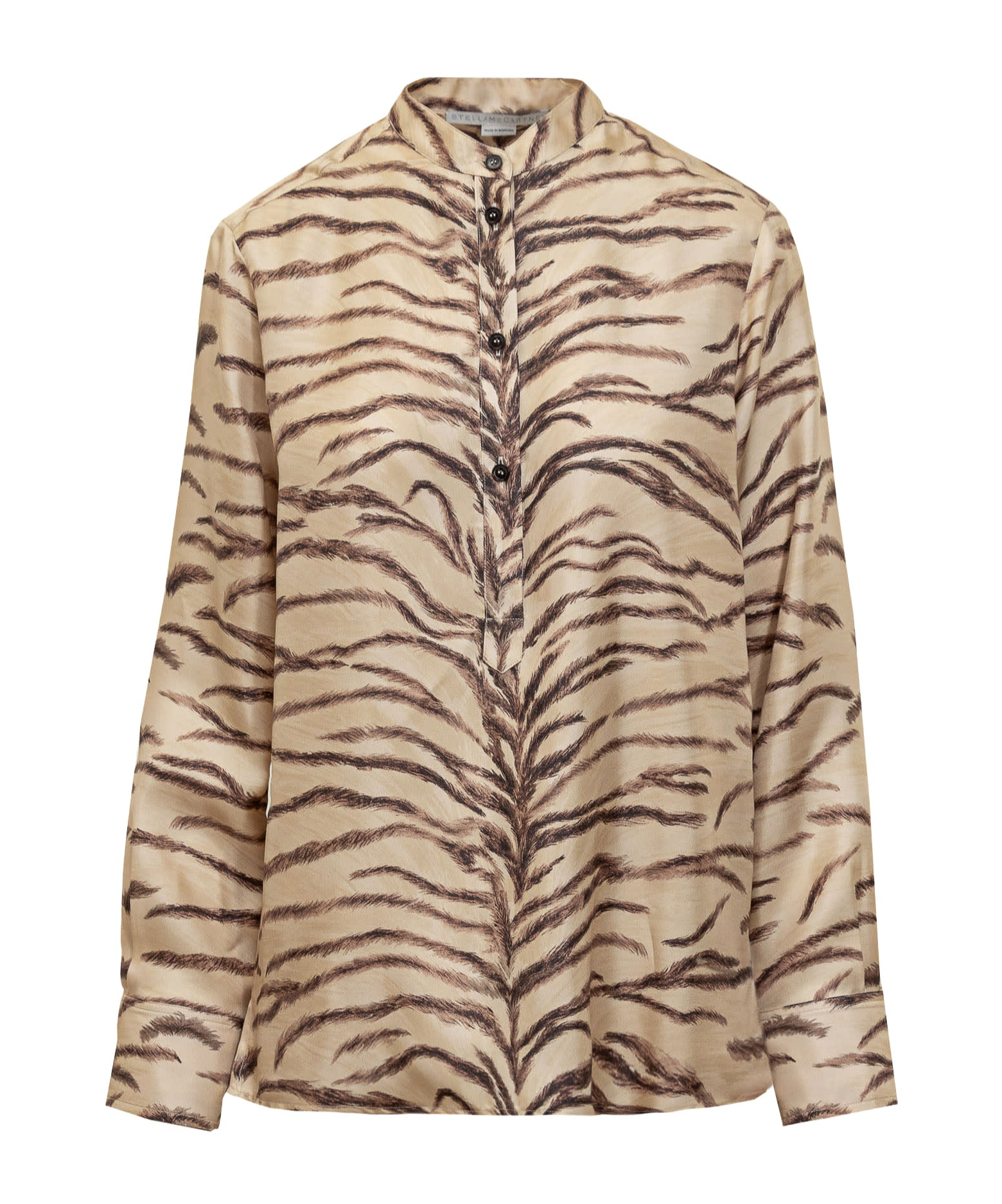 Stella Mccartney Tiger-print Silk Pajama Shirt In Nude