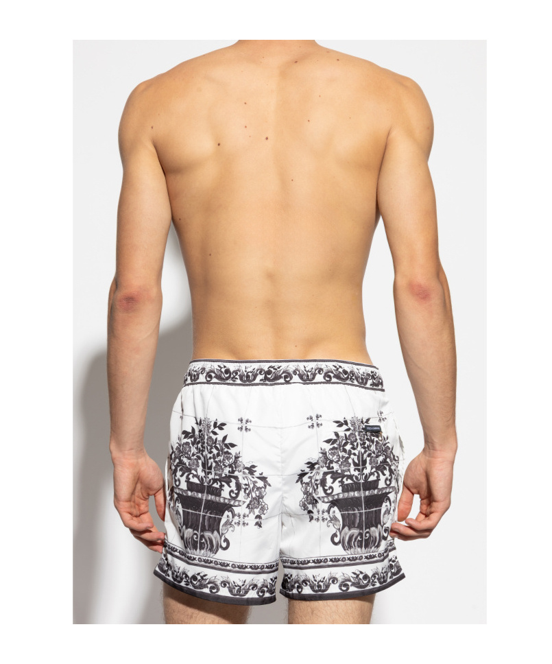 Dolce & Gabbana Majolica Print Swim Shorts In White