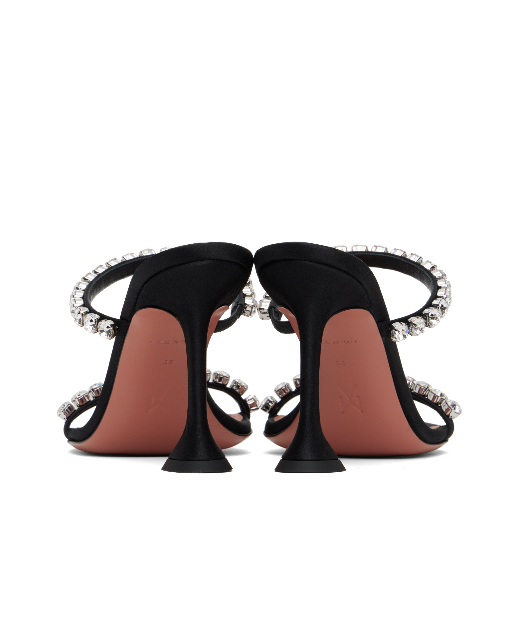 Shop Amina Muaddi Round Toe High Heel Sandals In Black